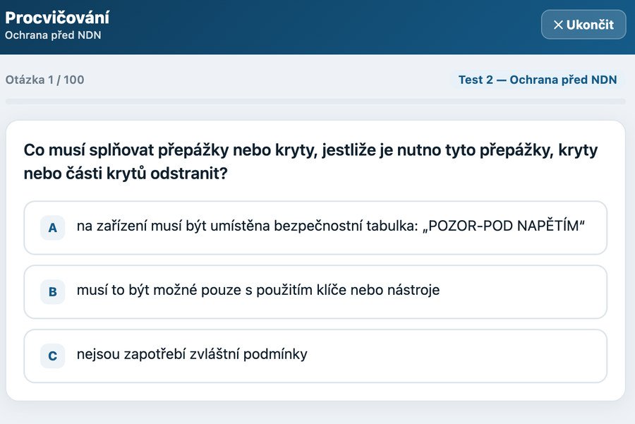 Aplikace Zkoušky TIČR – procvičování otázek s výběrem ze tří odpovědí